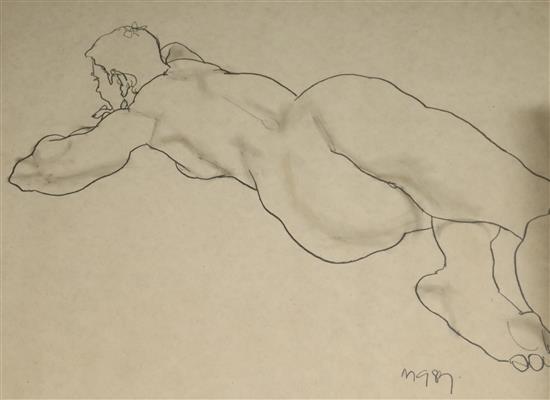 Mary Griffiths 87 pen and ink nude study, initialled and dated 47 x 63cm